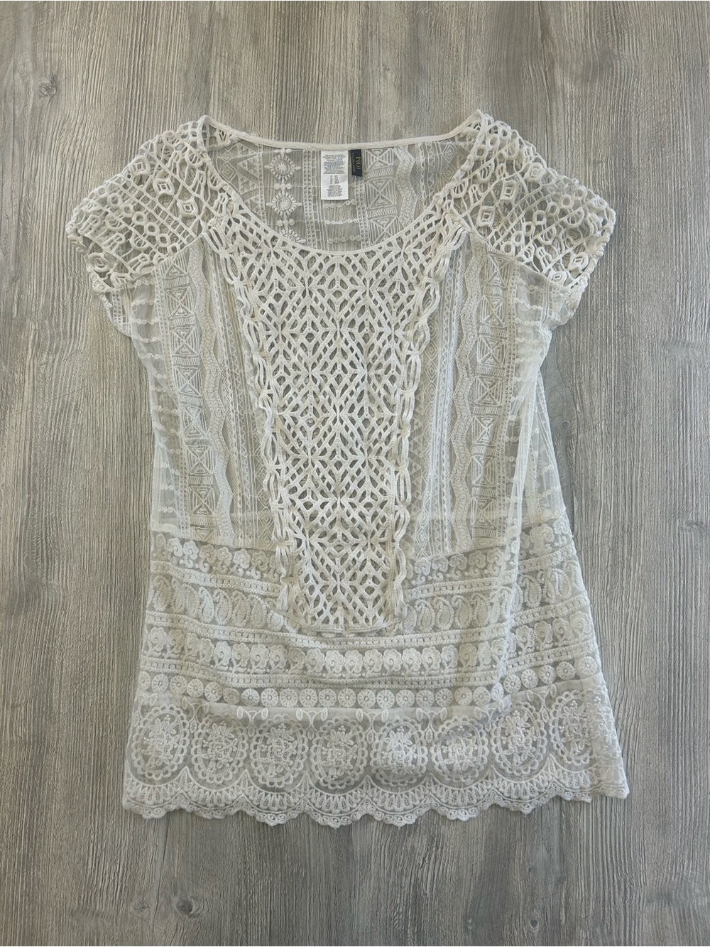 Polo Ralph Lauren White Sheer Lace Mesh Patchwork Blouse Top Nylon Size M/L